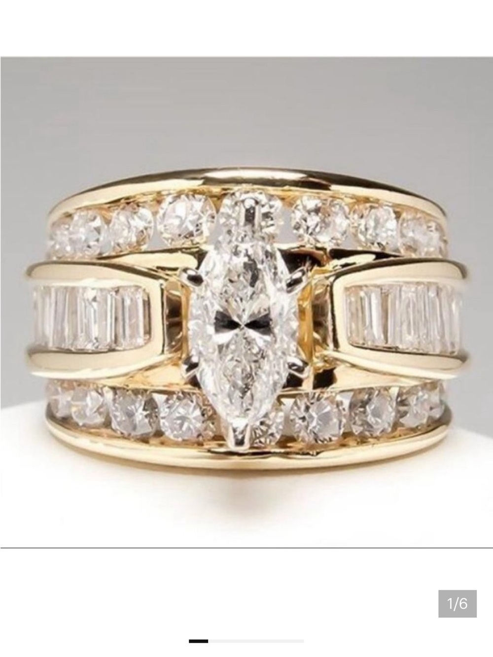 Gold Marquise Diamond Statement Ring - Yellow Gold